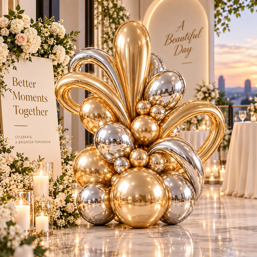 Sculptural Metallic Balloon Centerpiece - image 2