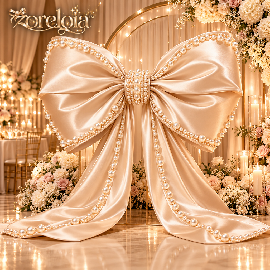 Oversized Pearl-Trimmed Satin Bow Decor - image 1