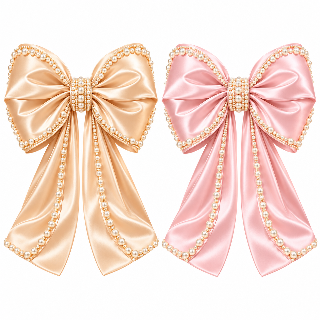 Oversized Pearl-Trimmed Satin Bow Decor - image 2