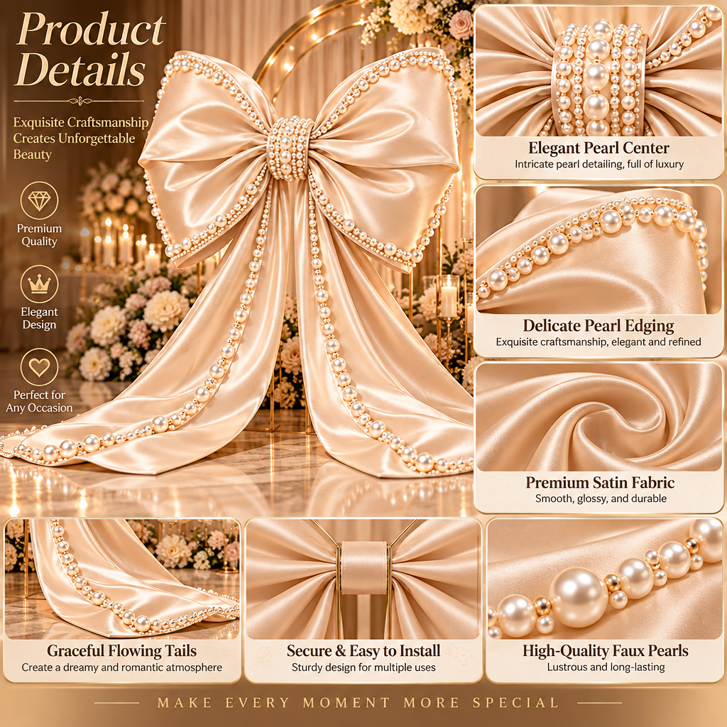 Oversized Pearl-Trimmed Satin Bow Decor - image 3