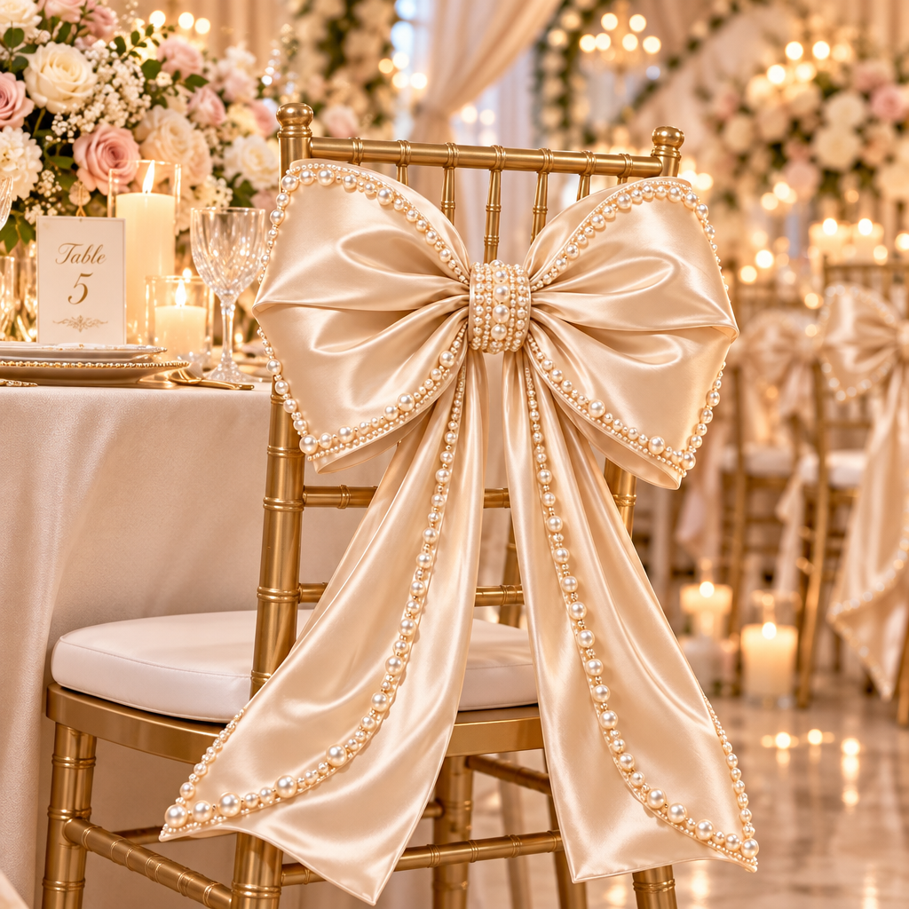 Oversized Pearl-Trimmed Satin Bow Decor - image 5