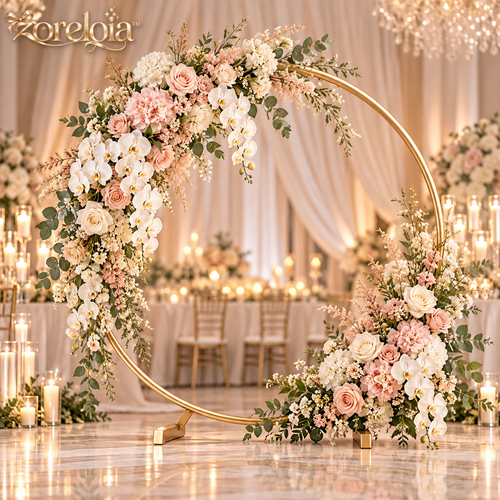 Champagne Gold Floral Hoop Arrangement - image 1
