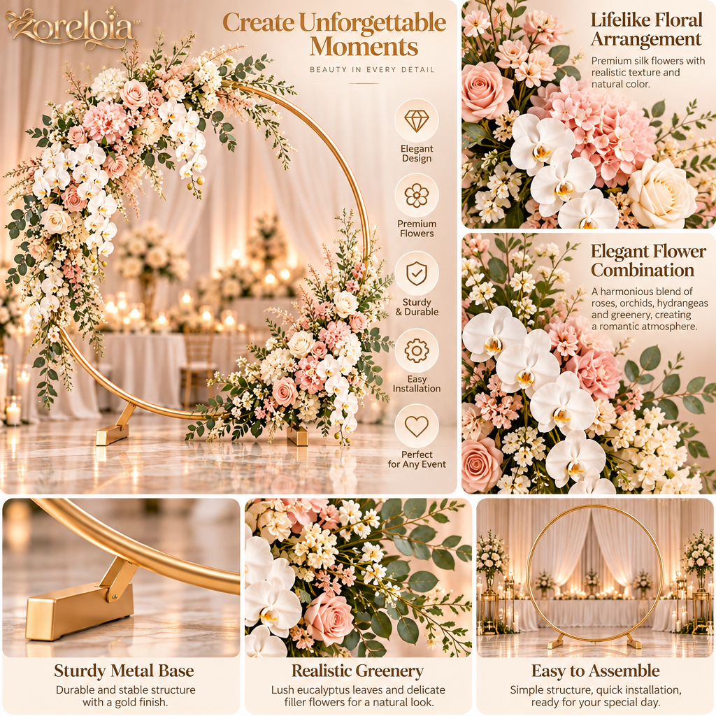 Champagne Gold Floral Hoop Arrangement - image 2
