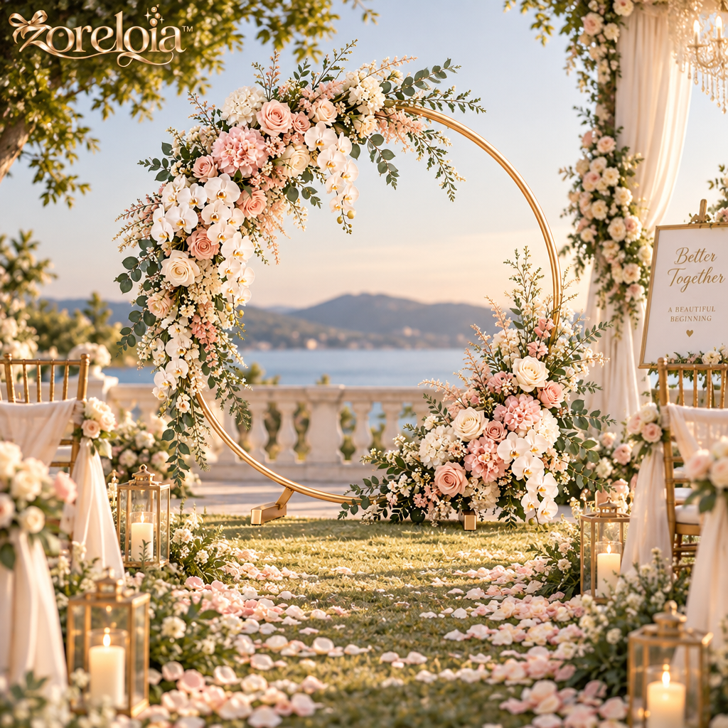 Champagne Gold Floral Hoop Arrangement - image 5
