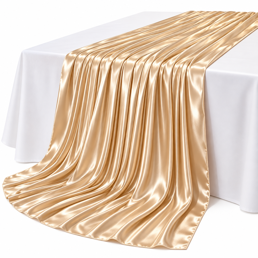 Pleated Champagne Satin Table Runner - image 2