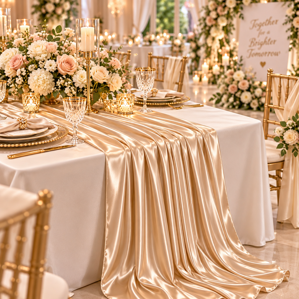 Pleated Champagne Satin Table Runner - image 3
