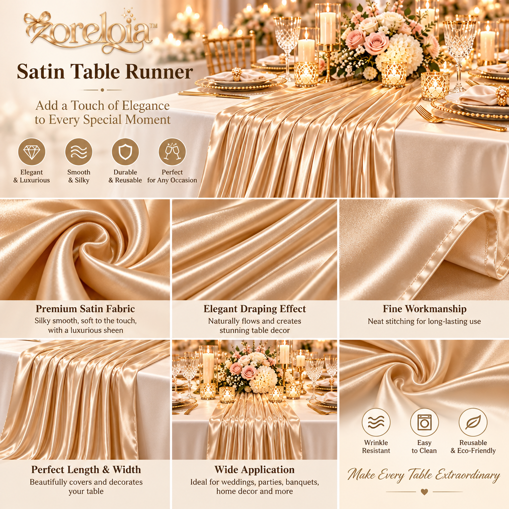 Pleated Champagne Satin Table Runner - image 4