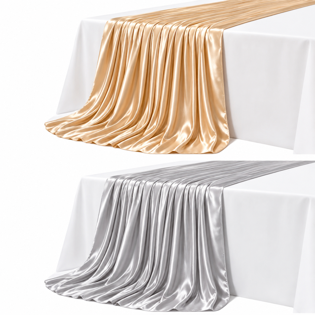 Pleated Champagne Satin Table Runner - image 5