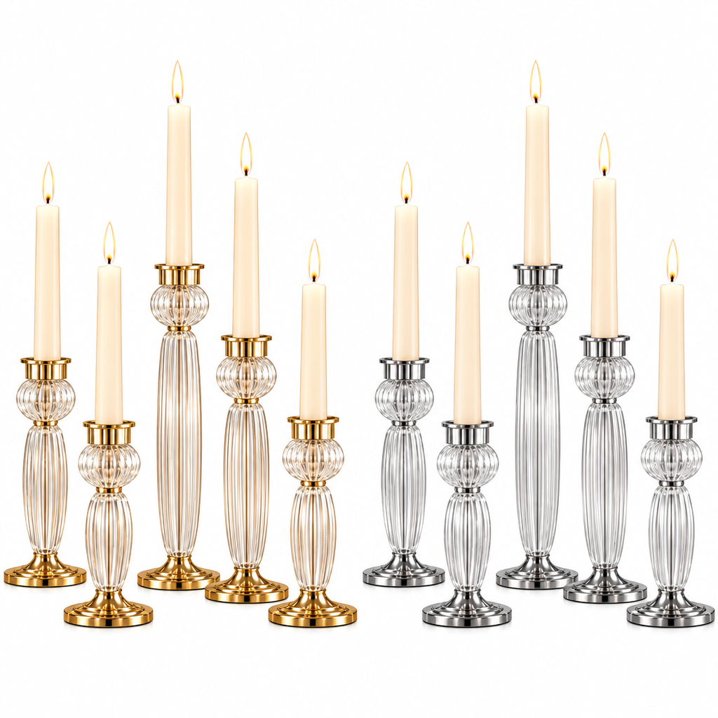 Ribbed Glass Taper Candleholder Set - image 2