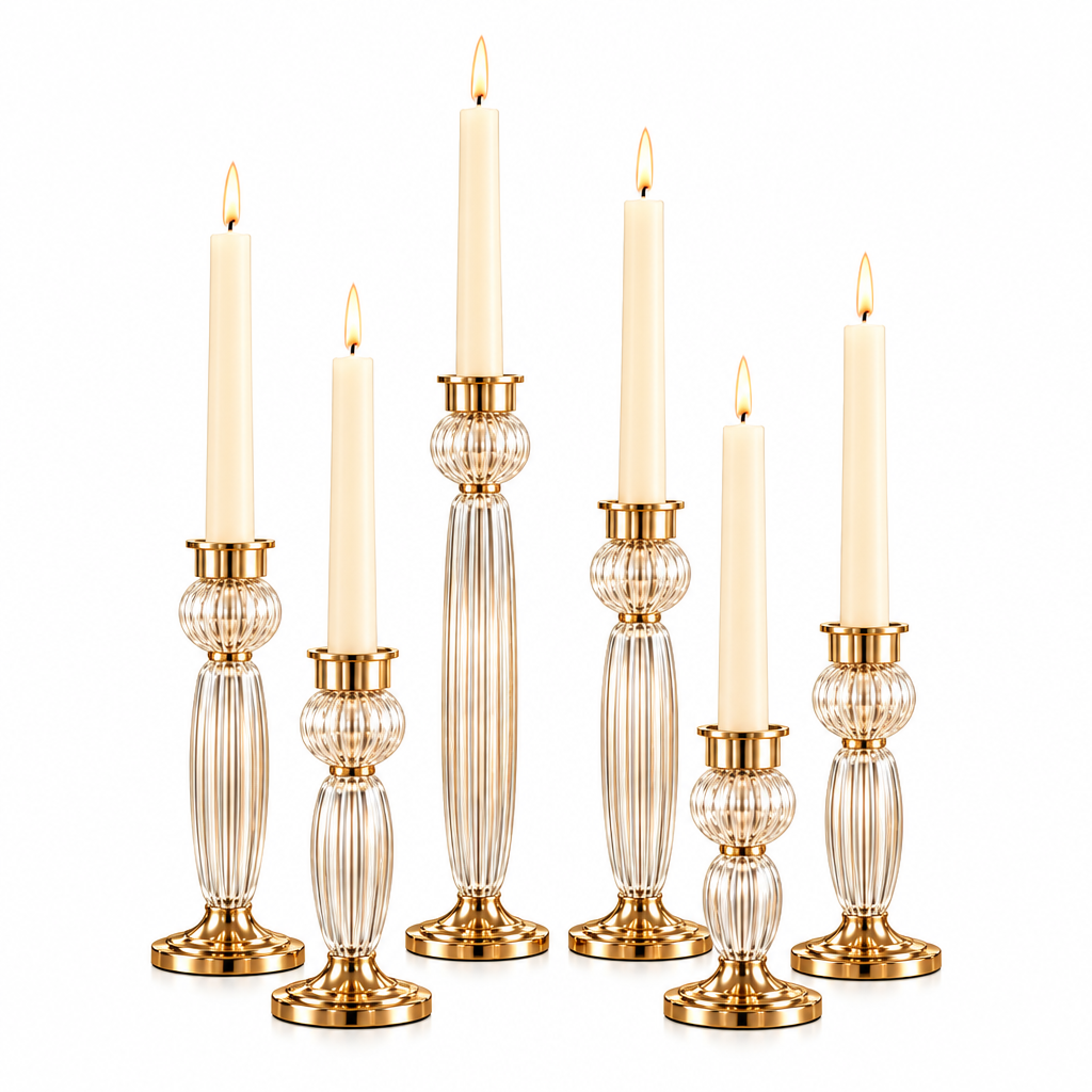 Ribbed Glass Taper Candleholder Set - image 4