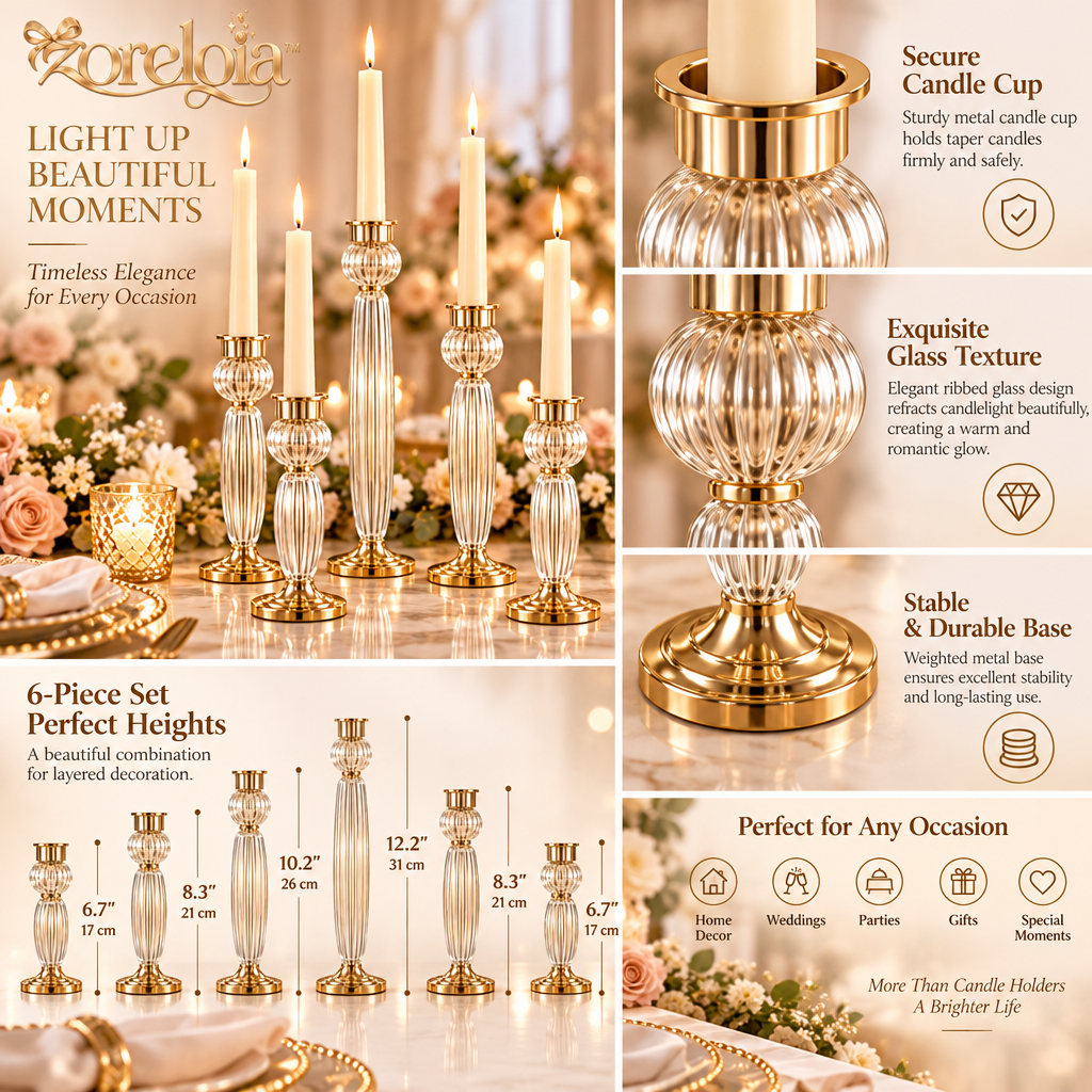 Ribbed Glass Taper Candleholder Set - image 5