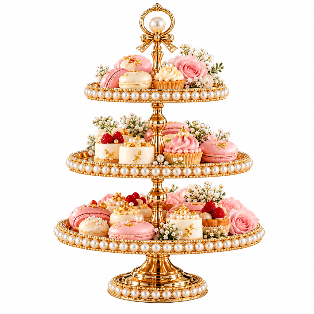 Pearl-Trimmed Tiered Dessert Stand - image 2