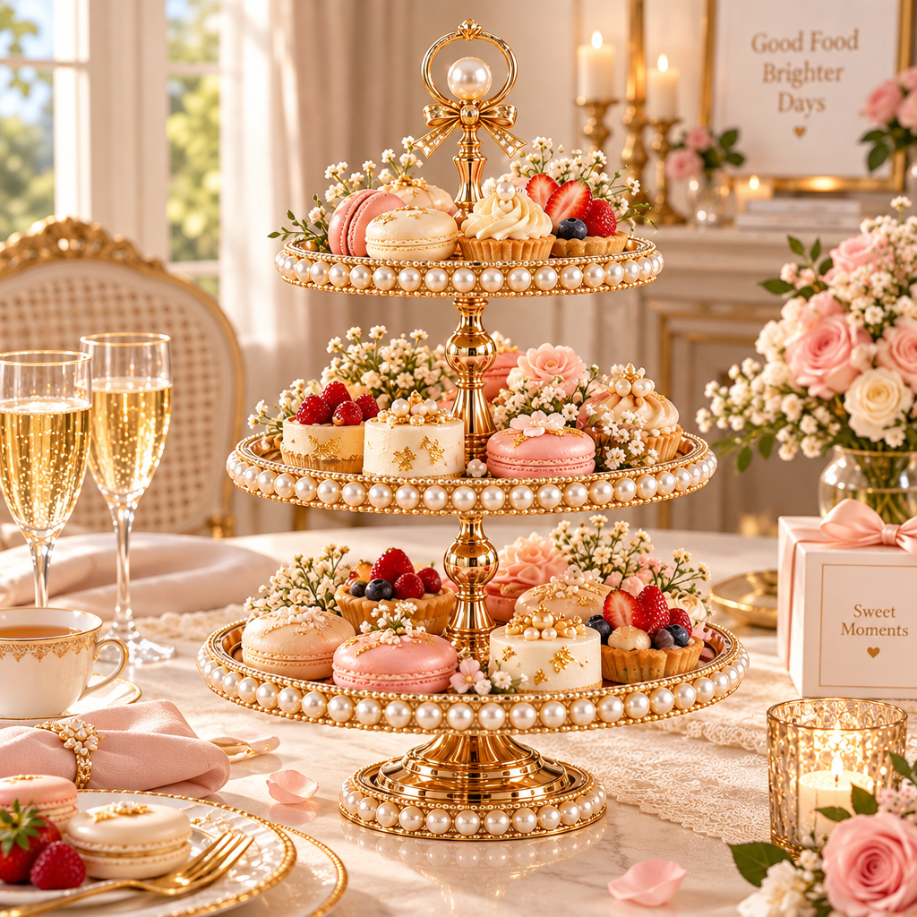 Pearl-Trimmed Tiered Dessert Stand - image 3
