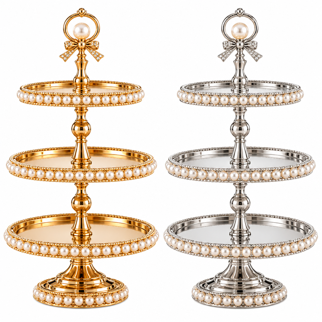 Pearl-Trimmed Tiered Dessert Stand - image 4