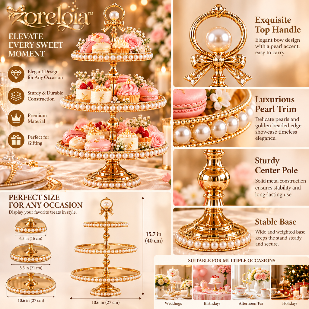 Pearl-Trimmed Tiered Dessert Stand - image 5