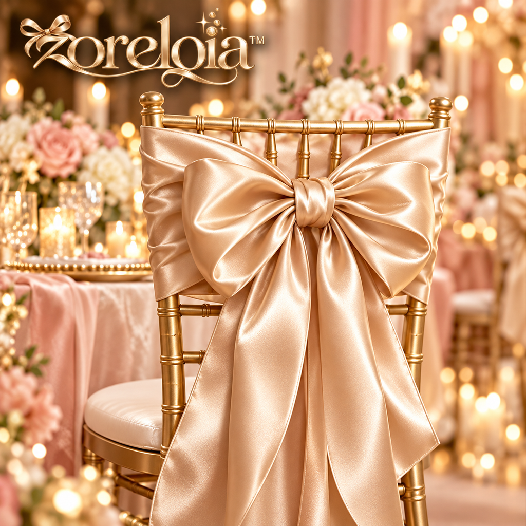 Oversized Champagne Satin Chair Bow Set - image 1