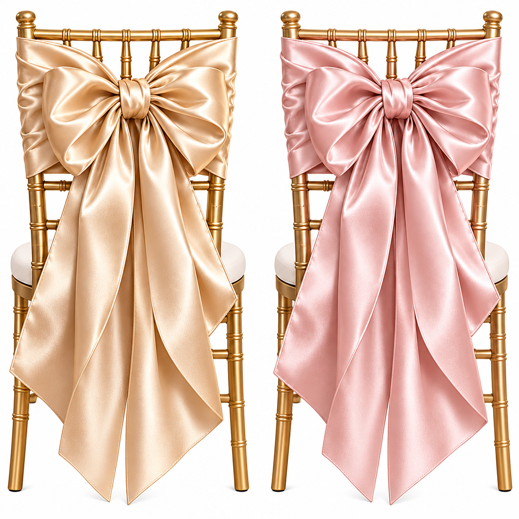 Oversized Champagne Satin Chair Bow Set - image 2