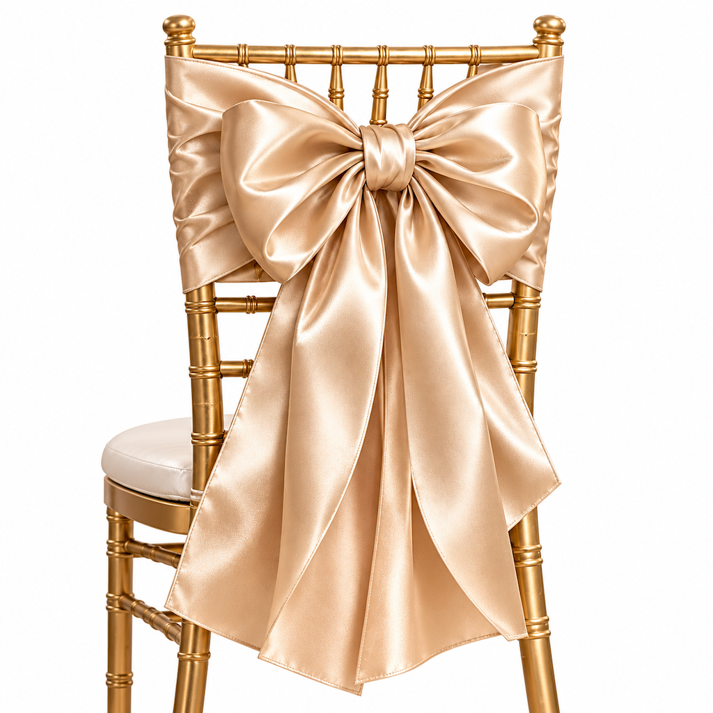 Oversized Champagne Satin Chair Bow Set - image 3