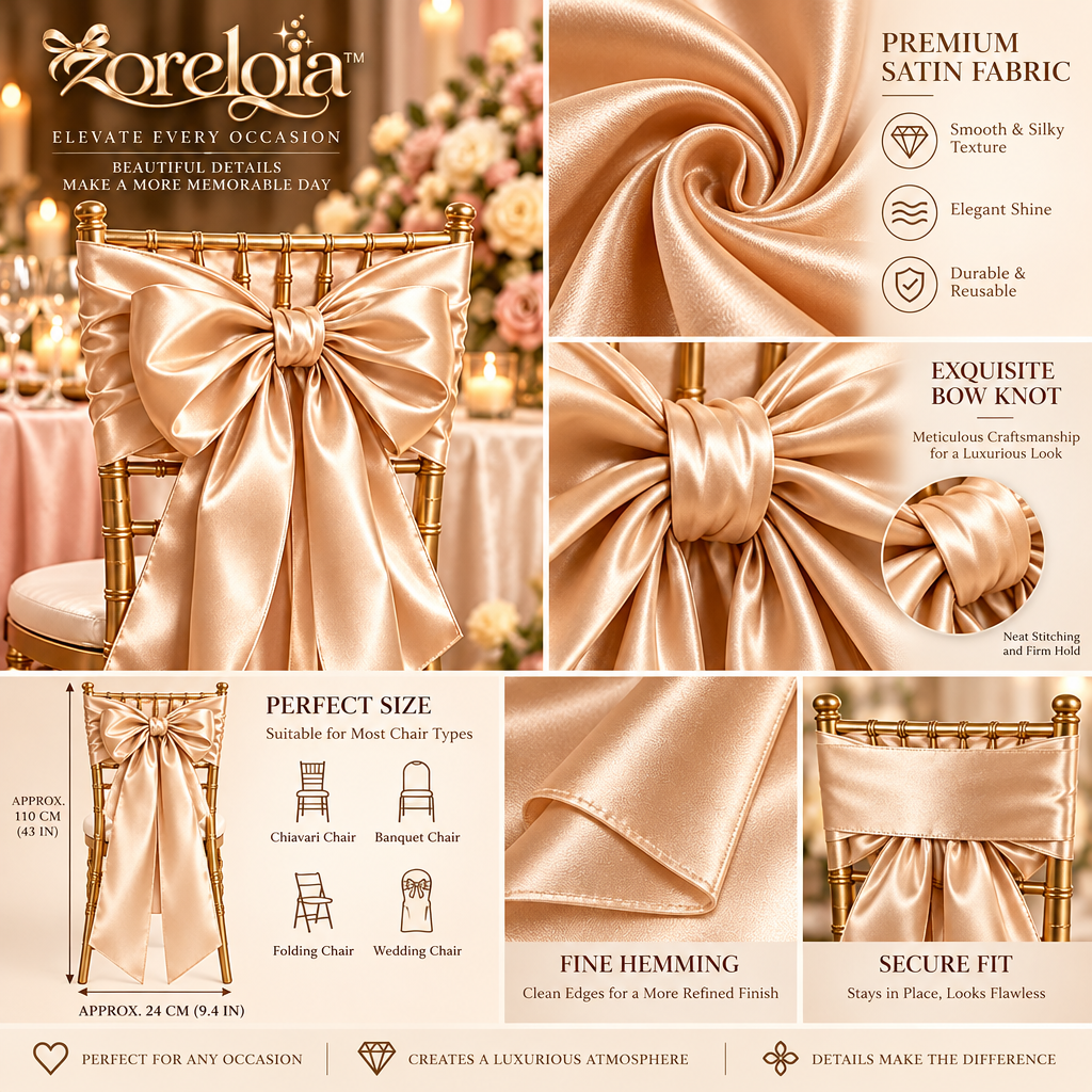 Oversized Champagne Satin Chair Bow Set - image 4